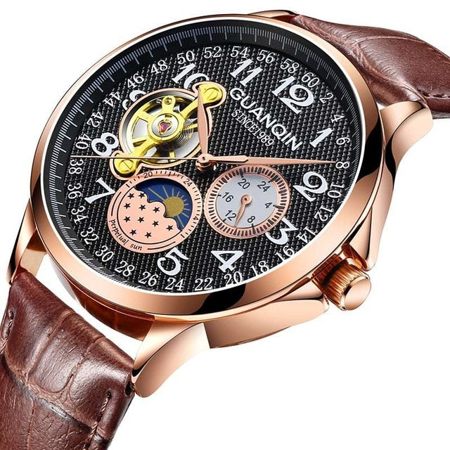 GUANQIN 2019 men's watches top brand luxury business Automatic clock Tourbillon waterproof Mechanical watch relogio masculino