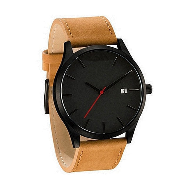 Fashion Simple Mens Watches Complete Calendar Wristwatch Gents Business Brown Leather Quartz Watch Men relogio masculino