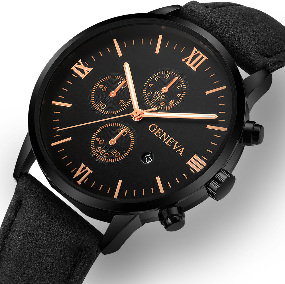 Fashion Geneva Men Date Alloy Case Synthetic Leather Analog Quartz Sport Watch Men's watch Wrist Party decoration Business Watch