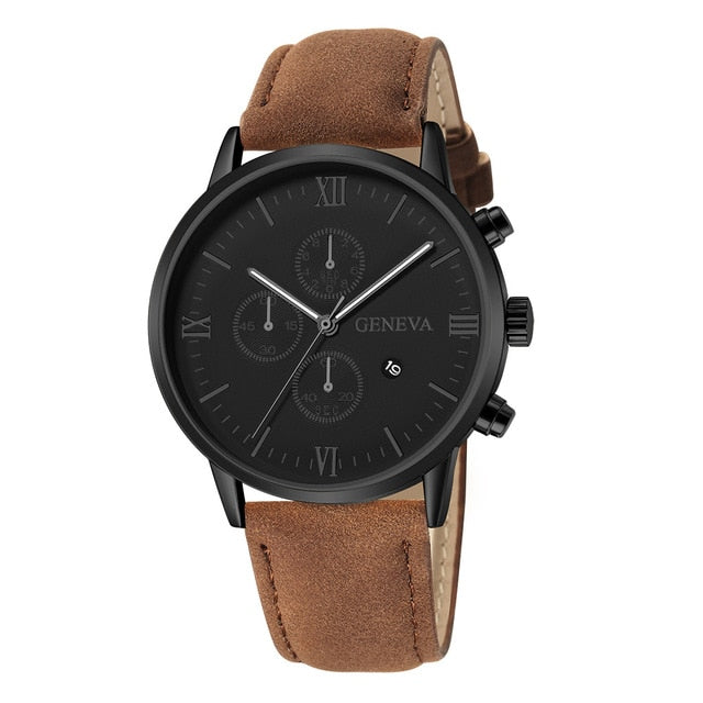 Fashion Geneva Men Date Alloy Case Synthetic Leather Analog Quartz Sport Watch Men's watch Wrist Party decoration Business Watch