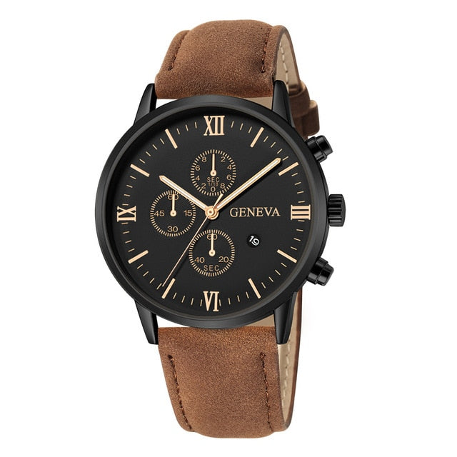 Fashion Geneva Men Date Alloy Case Synthetic Leather Analog Quartz Sport Watch Men's watch Wrist Party decoration Business Watch