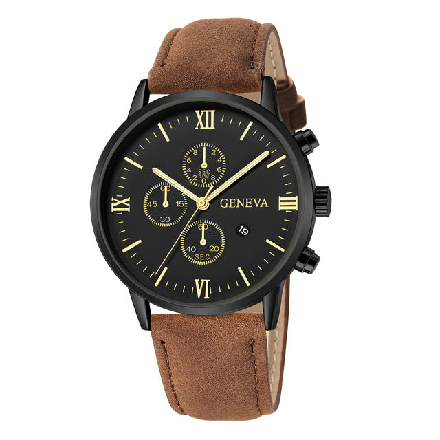 Fashion Geneva Men Date Alloy Case Synthetic Leather Analog Quartz Sport Watch Men's watch Wrist Party decoration Business Watch