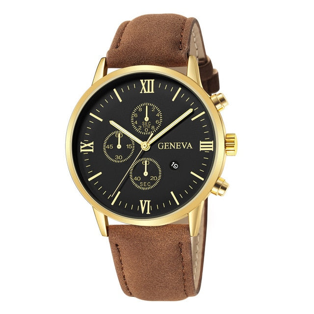 Fashion Geneva Men Date Alloy Case Synthetic Leather Analog Quartz Sport Watch Men's watch Wrist Party decoration Business Watch