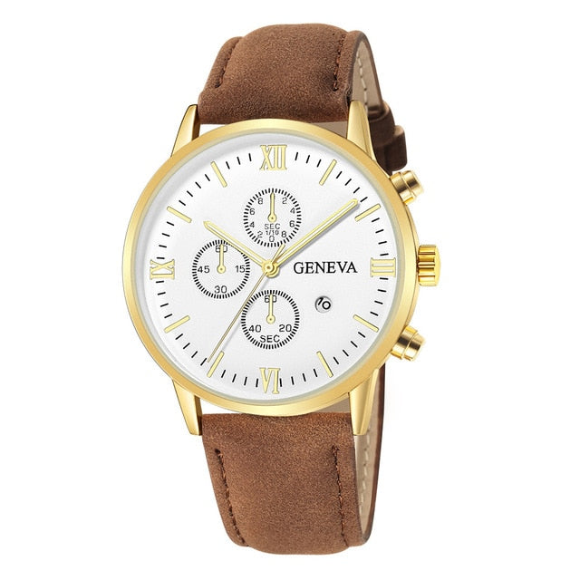 Fashion Geneva Men Date Alloy Case Synthetic Leather Analog Quartz Sport Watch Men's watch Wrist Party decoration Business Watch