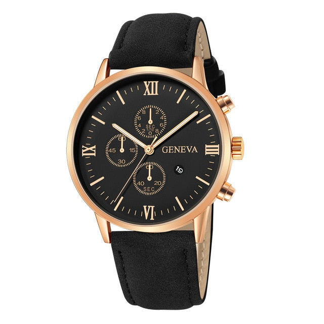 Fashion Geneva Men Date Alloy Case Synthetic Leather Analog Quartz Sport Watch Men's watch Wrist Party decoration Business Watch