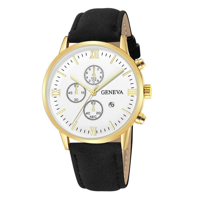 Fashion Geneva Men Date Alloy Case Synthetic Leather Analog Quartz Sport Watch Men's watch Wrist Party decoration Business Watch