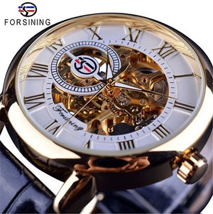 FORSINING Fashion Sport Business Men Watches Top Brand Luxury Mechanical Skeleton Watch Black Golden Clock horloges mannen