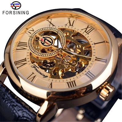FORSINING Fashion Sport Business Men Watches Top Brand Luxury Mechanical Skeleton Watch Black Golden Clock horloges mannen