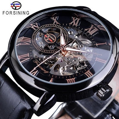 FORSINING Fashion Sport Business Men Watches Top Brand Luxury Mechanical Skeleton Watch Black Golden Clock horloges mannen