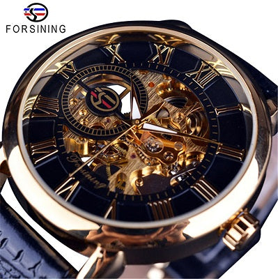 FORSINING Fashion Sport Business Men Watches Top Brand Luxury Mechanical Skeleton Watch Black Golden Clock horloges mannen