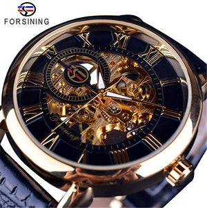 FORSINING Fashion Sport Business Men Watches Top Brand Luxury Mechanical Skeleton Watch Black Golden Clock horloges mannen