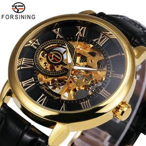 2019 FORSINING 3D Logo Black Gold Men Mechanical Watch Montre Homme Man Watches Top Brand Luxury Leather WINNER Skeleton Design