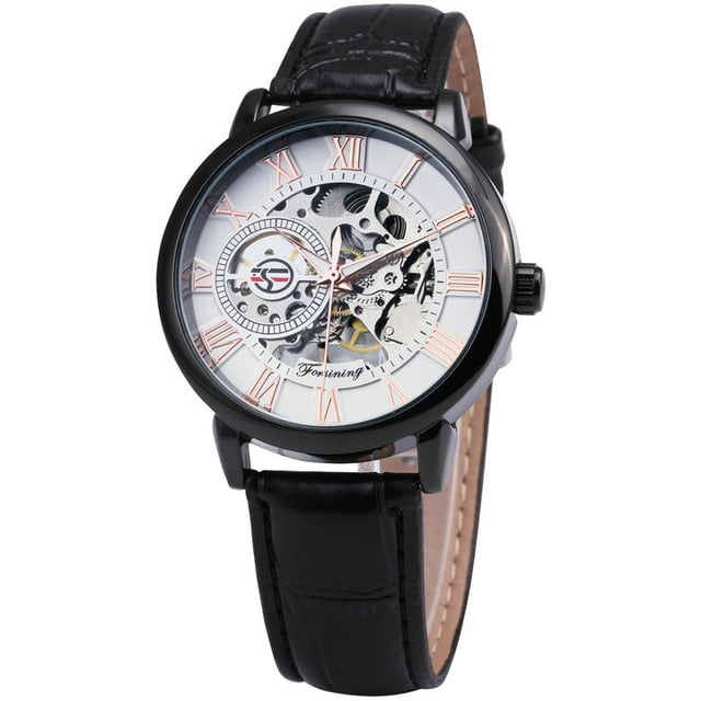 2019 FORSINING 3D Logo Black Gold Men Mechanical Watch Montre Homme Man Watches Top Brand Luxury Leather WINNER Skeleton Design