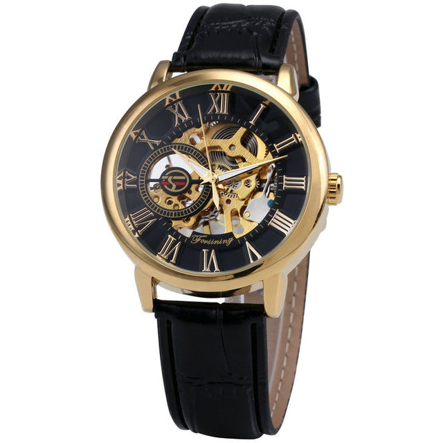 2019 FORSINING 3D Logo Black Gold Men Mechanical Watch Montre Homme Man Watches Top Brand Luxury Leather WINNER Skeleton Design