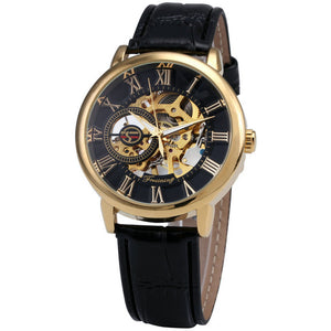 2019 FORSINING 3D Logo Black Gold Men Mechanical Watch Montre Homme Man Watches Top Brand Luxury Leather WINNER Skeleton Design