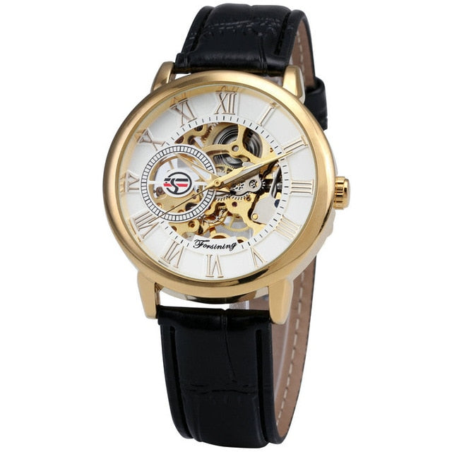 2019 FORSINING 3D Logo Black Gold Men Mechanical Watch Montre Homme Man Watches Top Brand Luxury Leather WINNER Skeleton Design