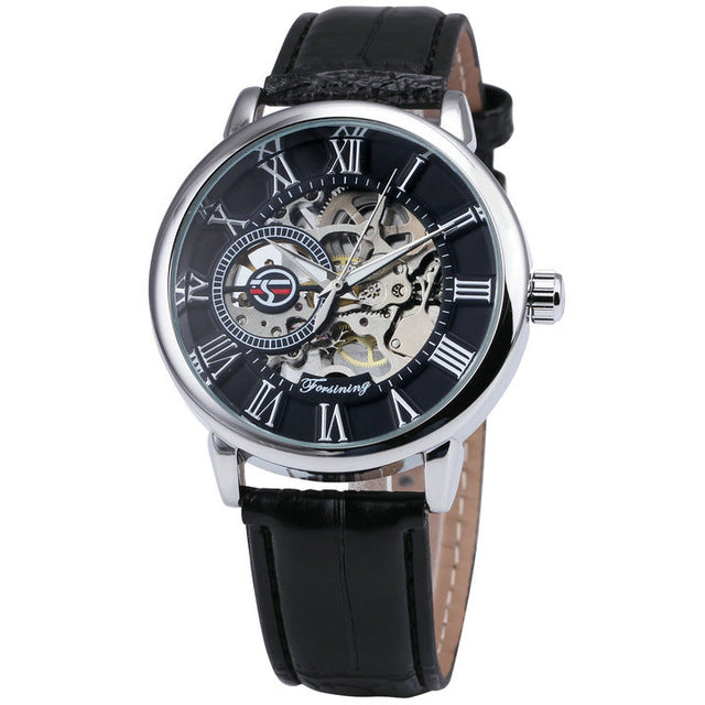 2019 FORSINING 3D Logo Black Gold Men Mechanical Watch Montre Homme Man Watches Top Brand Luxury Leather WINNER Skeleton Design