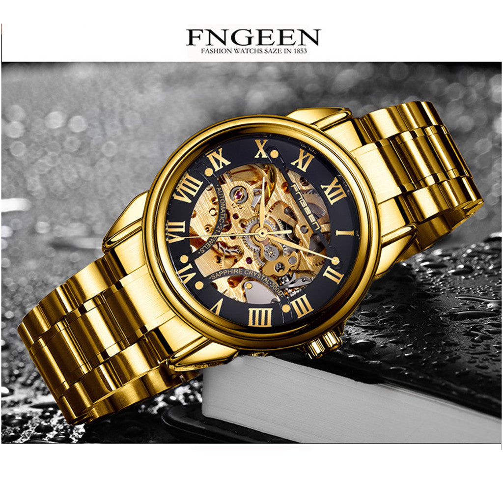 Luxury Top Brand Unisex Watches Automatic Mechanical Hollow Skeleton Full Steel Watches Males Casual Wristwatches LD