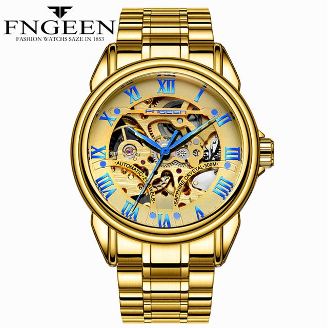 Luxury Top Brand Unisex Watches Automatic Mechanical Hollow Skeleton Full Steel Watches Males Casual Wristwatches LD