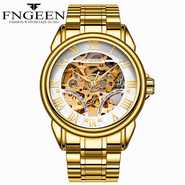 Luxury Top Brand Unisex Watches Automatic Mechanical Hollow Skeleton Full Steel Watches Males Casual Wristwatches LD