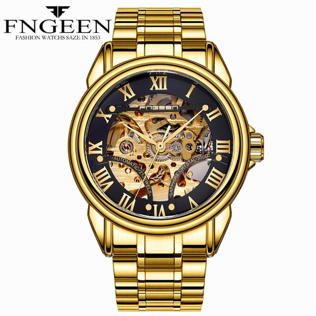 Luxury Top Brand Unisex Watches Automatic Mechanical Hollow Skeleton Full Steel Watches Males Casual Wristwatches LD