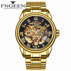 Luxury Top Brand Unisex Watches Automatic Mechanical Hollow Skeleton Full Steel Watches Males Casual Wristwatches LD