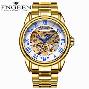 Luxury Top Brand Unisex Watches Automatic Mechanical Hollow Skeleton Full Steel Watches Males Casual Wristwatches LD