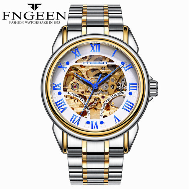 Luxury Top Brand Unisex Watches Automatic Mechanical Hollow Skeleton Full Steel Watches Males Casual Wristwatches LD