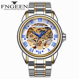 Luxury Top Brand Unisex Watches Automatic Mechanical Hollow Skeleton Full Steel Watches Males Casual Wristwatches LD