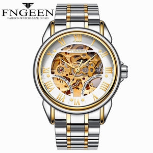 Luxury Top Brand Unisex Watches Automatic Mechanical Hollow Skeleton Full Steel Watches Males Casual Wristwatches LD