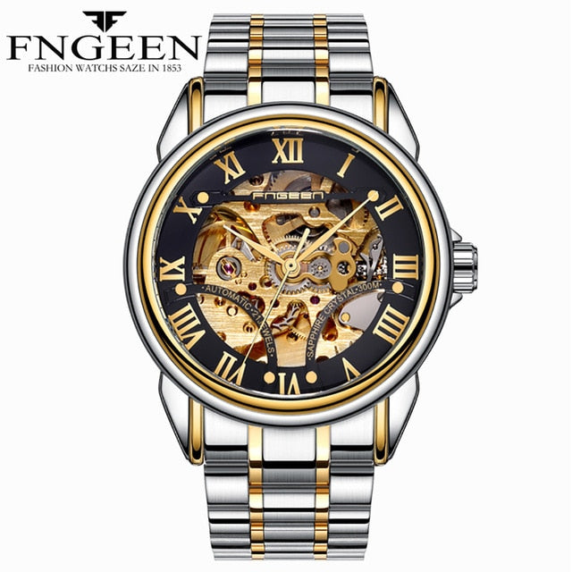 Luxury Top Brand Unisex Watches Automatic Mechanical Hollow Skeleton Full Steel Watches Males Casual Wristwatches LD