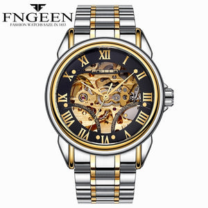 Luxury Top Brand Unisex Watches Automatic Mechanical Hollow Skeleton Full Steel Watches Males Casual Wristwatches LD