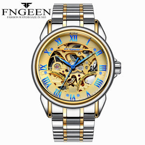 Luxury Top Brand Unisex Watches Automatic Mechanical Hollow Skeleton Full Steel Watches Males Casual Wristwatches LD
