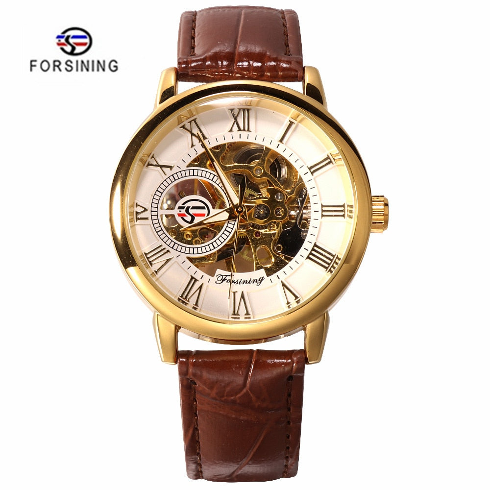 FORSINING Fashion Sport Business Men Watches Top Brand Luxury Mechanical Skeleton Watch Black Golden Clock horloges mannen