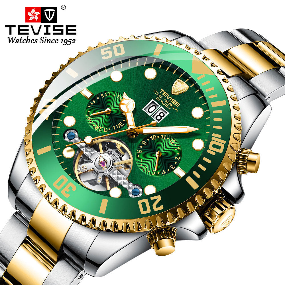 Tevise Luxury Fashion Brand Mechanical Watch Man Automatic Tourbillon Gold Watches Casual Waterproof Clock Masculino Relogio