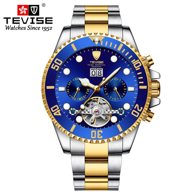 Tevise Luxury Fashion Brand Mechanical Watch Man Automatic Tourbillon Gold Watches Casual Waterproof Clock Masculino Relogio