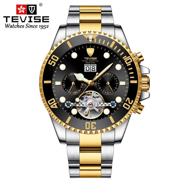 Tevise Luxury Fashion Brand Mechanical Watch Man Automatic Tourbillon Gold Watches Casual Waterproof Clock Masculino Relogio