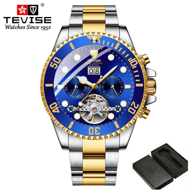 Tevise Luxury Fashion Brand Mechanical Watch Man Automatic Tourbillon Gold Watches Casual Waterproof Clock Masculino Relogio