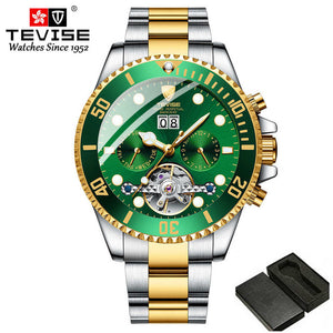 Tevise Luxury Fashion Brand Mechanical Watch Man Automatic Tourbillon Gold Watches Casual Waterproof Clock Masculino Relogio