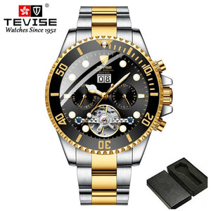 Tevise Luxury Fashion Brand Mechanical Watch Man Automatic Tourbillon Gold Watches Casual Waterproof Clock Masculino Relogio