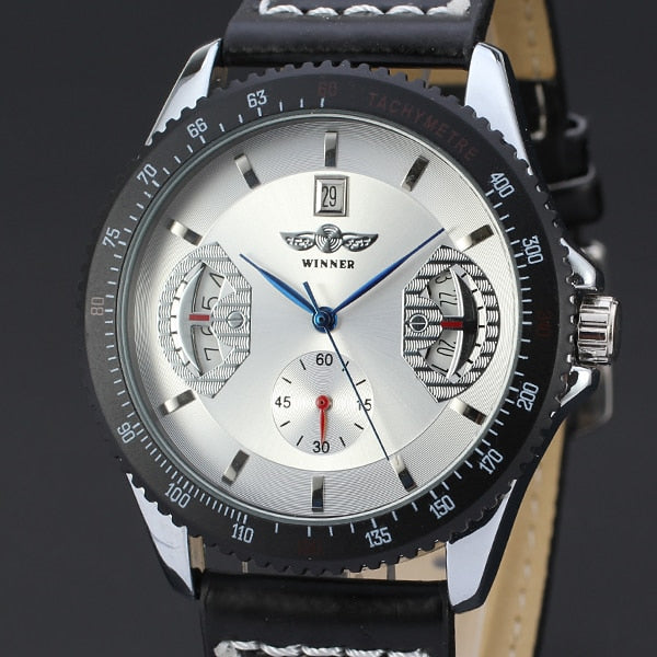 WINNER New Automatic Mechanical Wrist Reloj Self-winding Hollow Colored Dial Montre Business Fashion Men Leather Band Watches