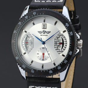 WINNER New Automatic Mechanical Wrist Reloj Self-winding Hollow Colored Dial Montre Business Fashion Men Leather Band Watches