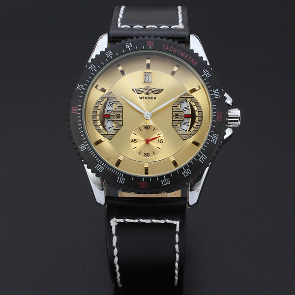 WINNER New Automatic Mechanical Wrist Reloj Self-winding Hollow Colored Dial Montre Business Fashion Men Leather Band Watches