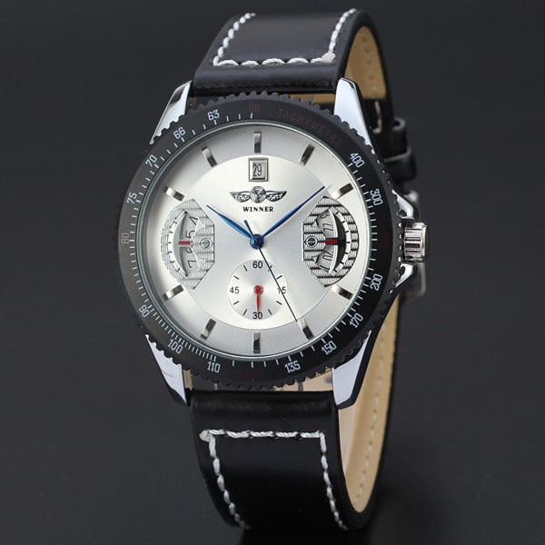 WINNER New Automatic Mechanical Wrist Reloj Self-winding Hollow Colored Dial Montre Business Fashion Men Leather Band Watches