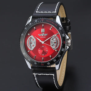 WINNER New Automatic Mechanical Wrist Reloj Self-winding Hollow Colored Dial Montre Business Fashion Men Leather Band Watches
