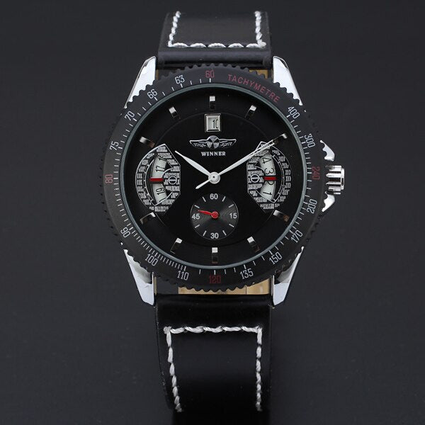 WINNER New Automatic Mechanical Wrist Reloj Self-winding Hollow Colored Dial Montre Business Fashion Men Leather Band Watches