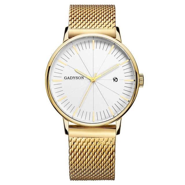 Fashion Business Watch Men Luxury Brand Gold Black Mesh Steel Quartz Watch for Man Minimalist Wrist Watches Relogio Masculino