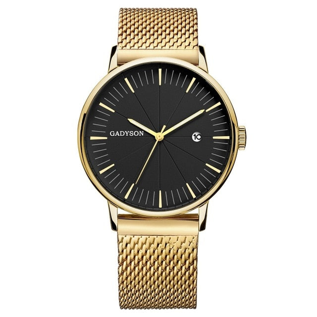 Fashion Business Watch Men Luxury Brand Gold Black Mesh Steel Quartz Watch for Man Minimalist Wrist Watches Relogio Masculino