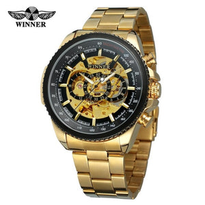 Winner Sport Design Bezel Golden Watch Mens Watches Top Brand Luxury Montre Homme Clock Men Steampunk Automatic Skeleton Watch