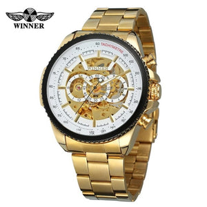 Winner Sport Design Bezel Golden Watch Mens Watches Top Brand Luxury Montre Homme Clock Men Steampunk Automatic Skeleton Watch